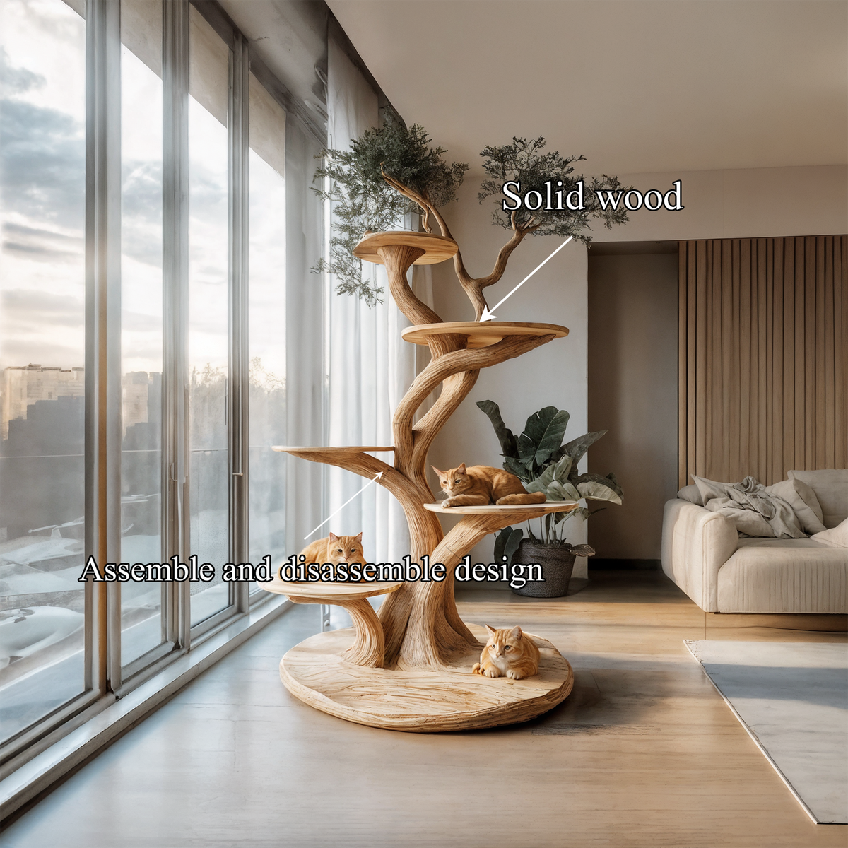 Custom Handmade Wooden Cat Tree Modern Large Climbing Tree Unique