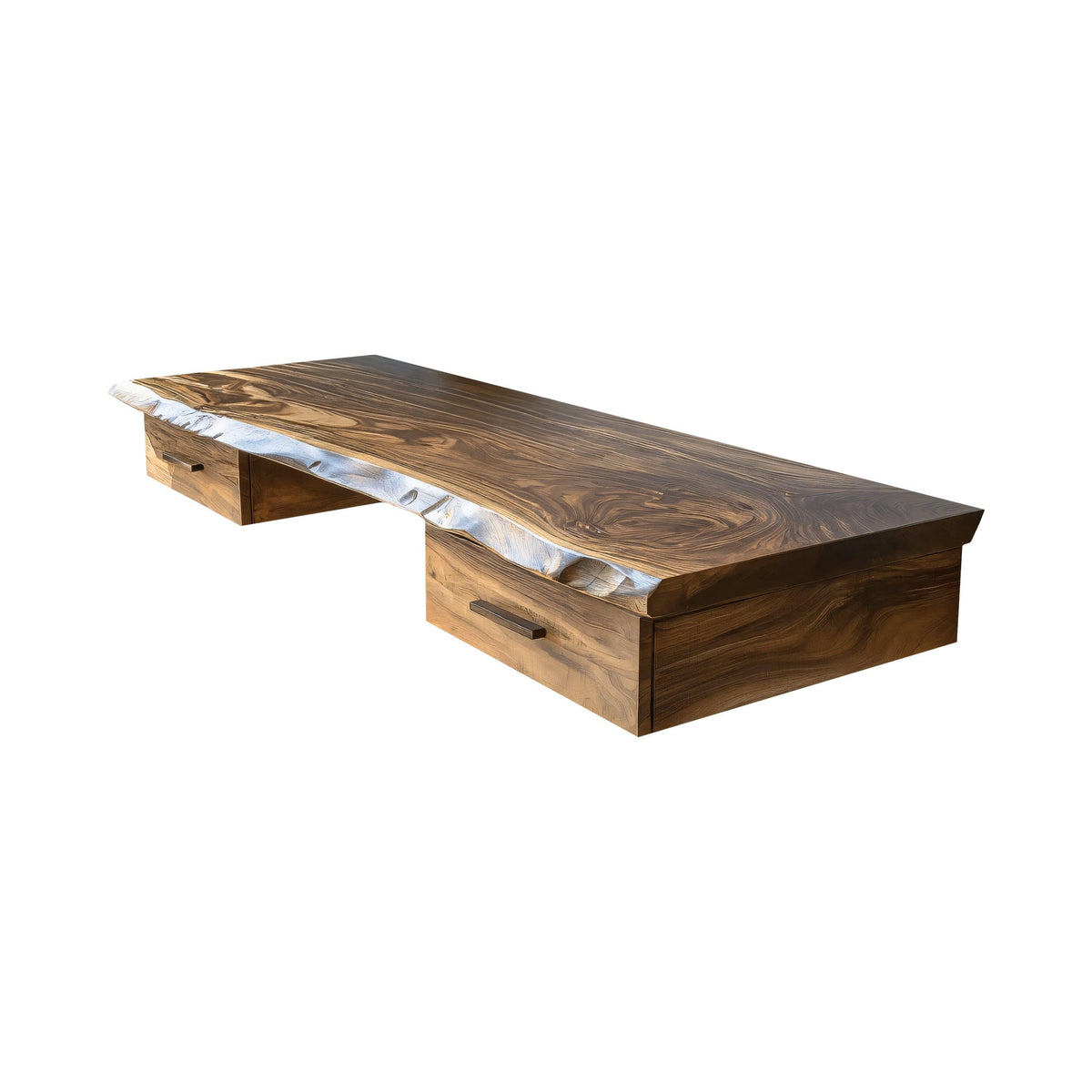 Aelric Live Edge Solid Wood Floating Desk With Drawers