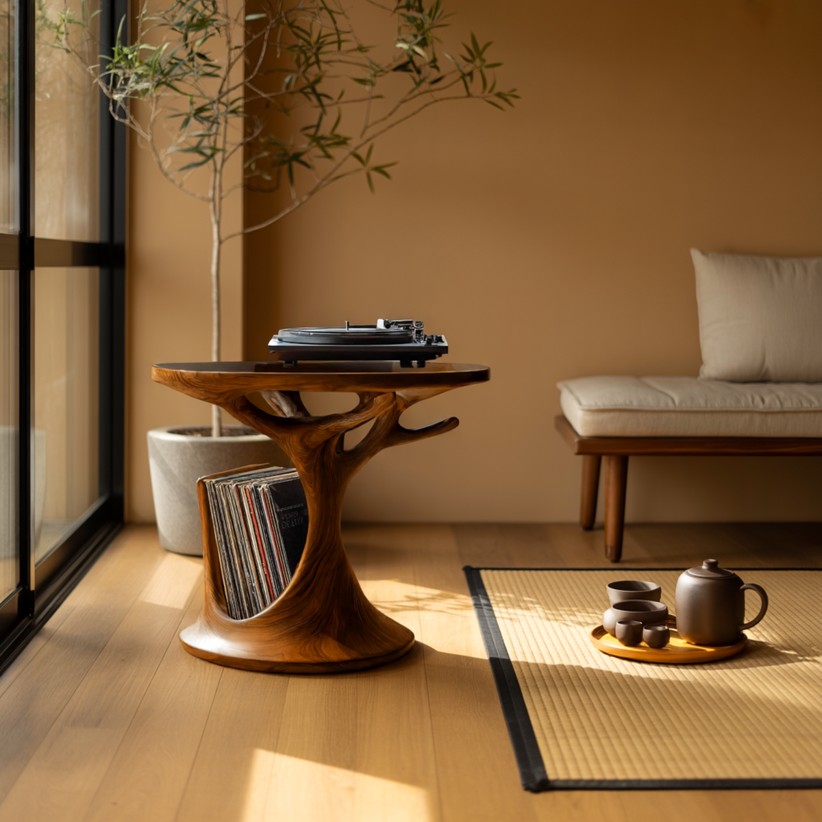 Arborea Treeform Sculpted Solid Wood Record Player Stand