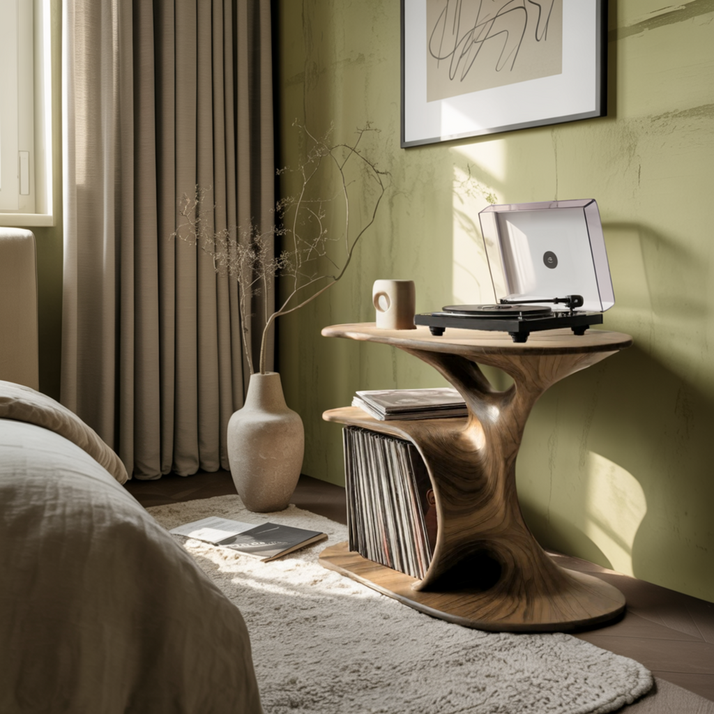 Audelle Fluid Form Solid Wood Record Player Stand
