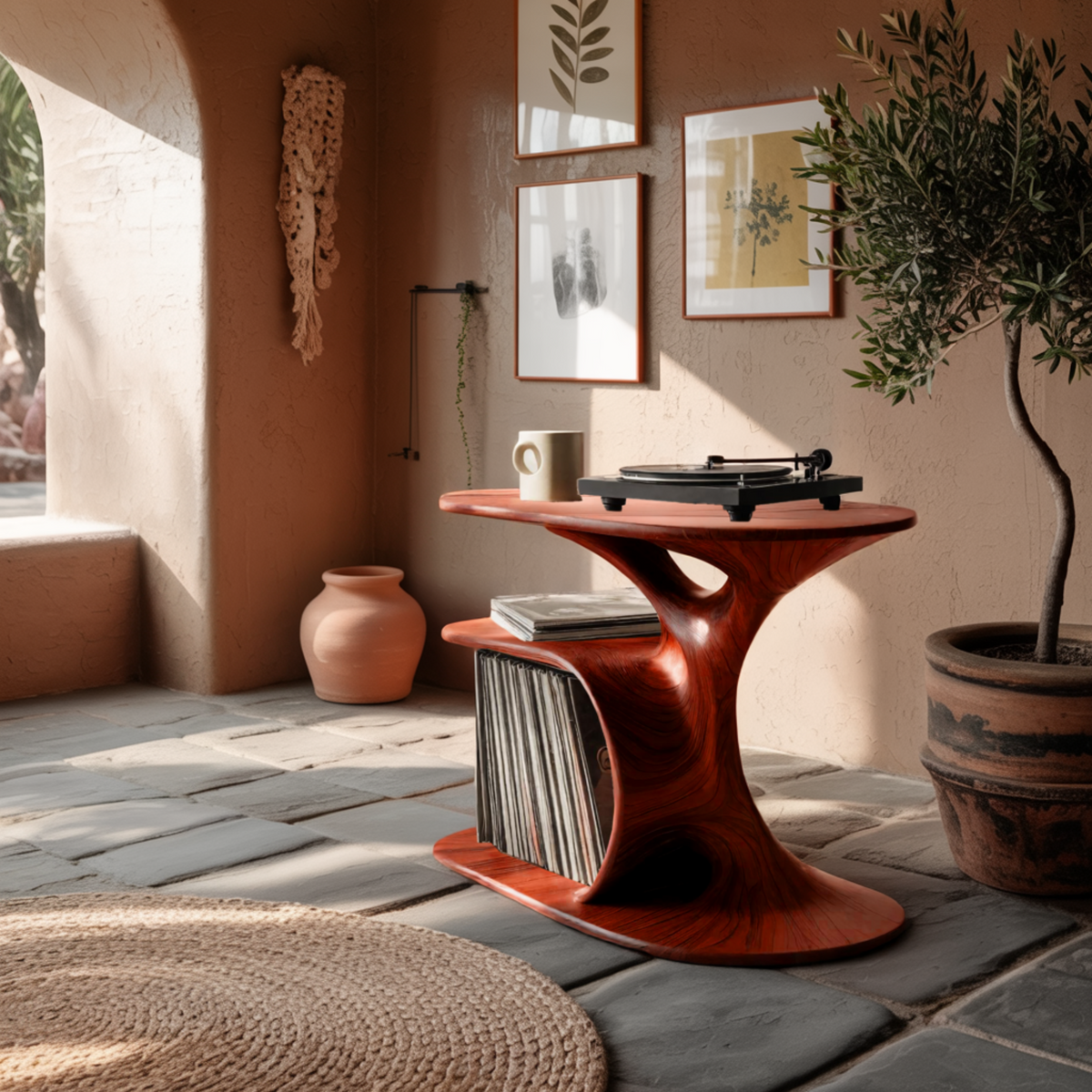 Audelle Fluid Form Solid Wood Record Player Stand