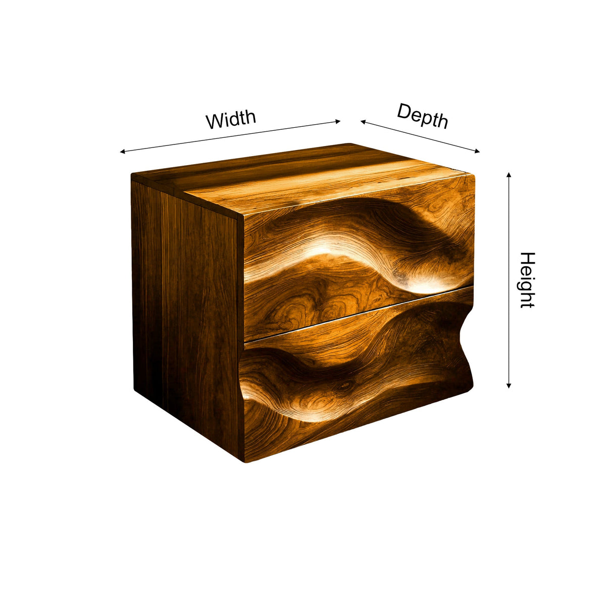 Aurelin Wave Handcrafted Wood Bedside Table