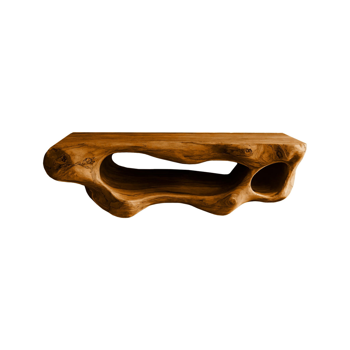 Corva Sculpted Solid Wood Floating Bathroom Vanity With Open Storage