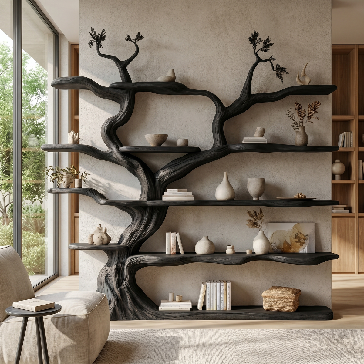 Elarwood Sculpted Solid Wood Tree Bookshelf