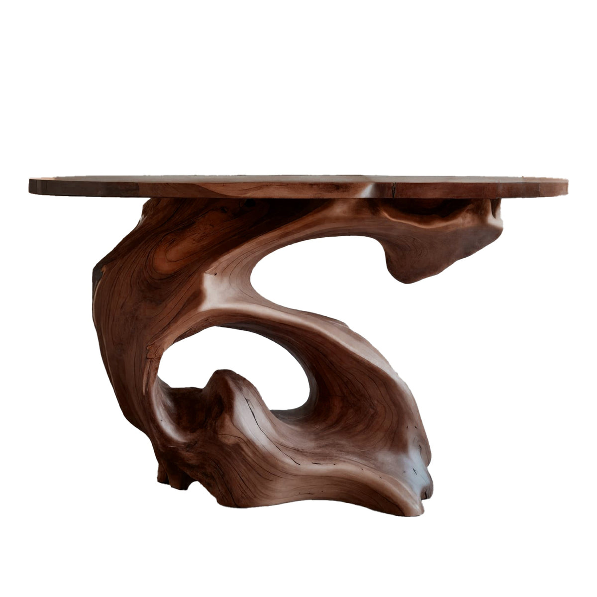 Sculptural Solid Wood Console Table