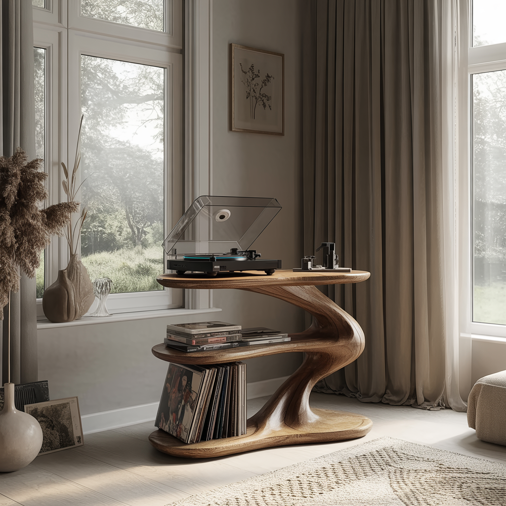 Serenata Sculpted Solid Wood Record Player Stand