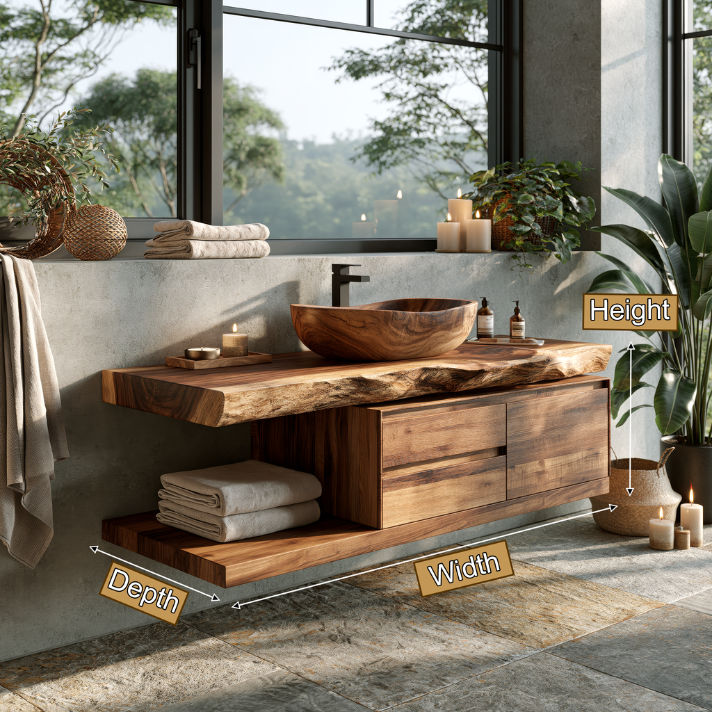 Vaelthorn Live Edge Solid Wood Floating Bathroom Vanity With Drawers