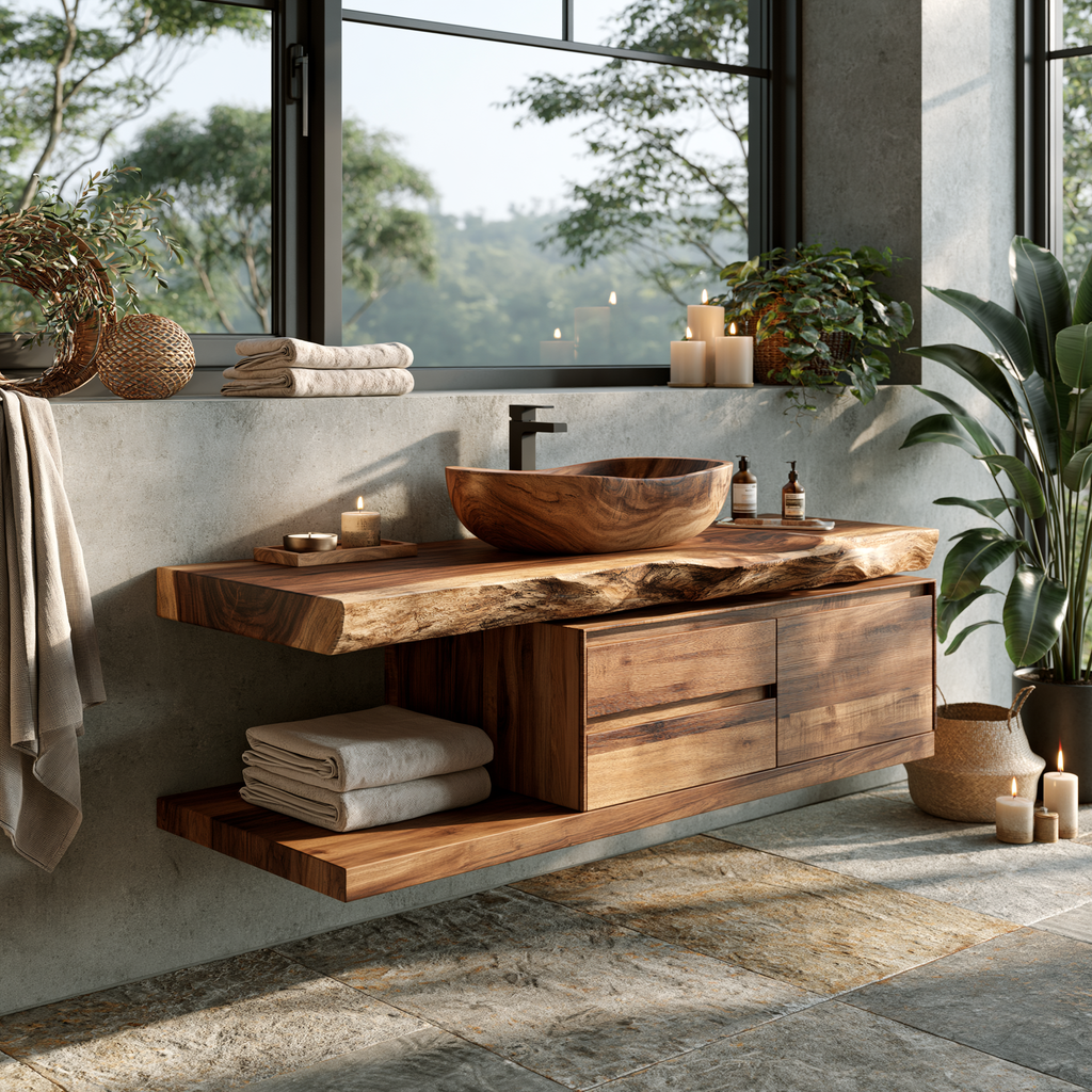 Vaelthorn Live Edge Solid Wood Floating Bathroom Vanity With Drawers