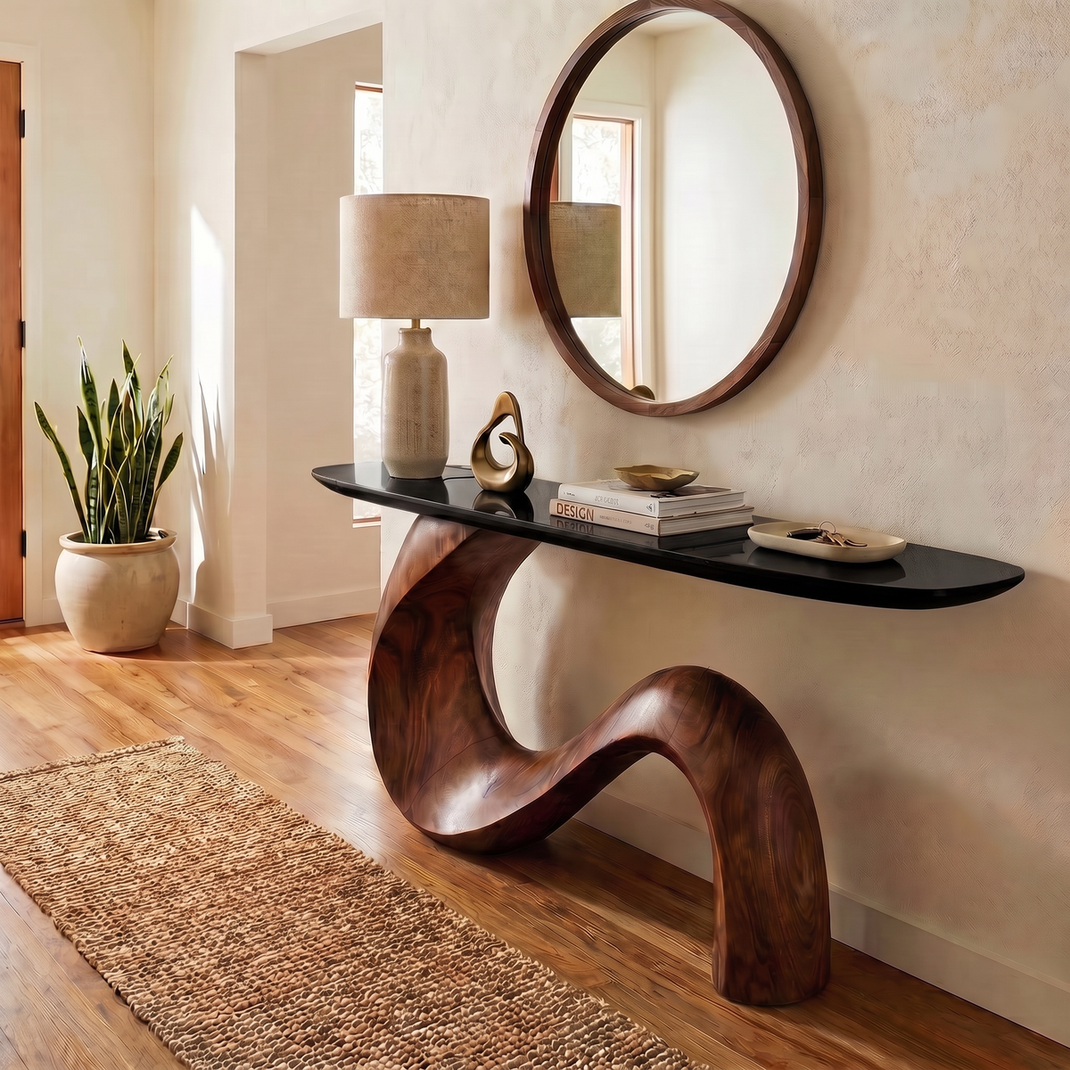 Midcentury Sculptural Console Table Entryway
